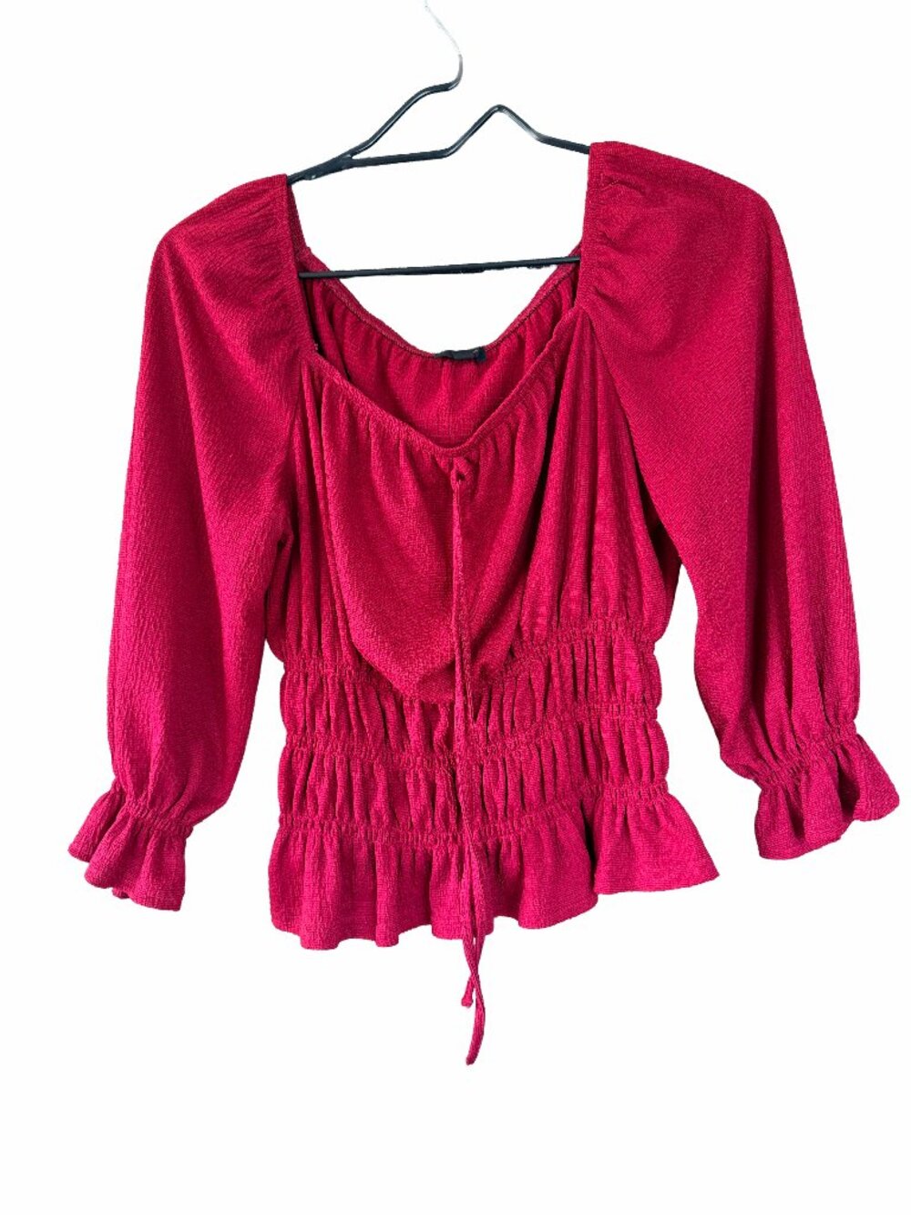 Mine Raspberry Red Smocked Peasant Top, Large - Picture 2 of 5